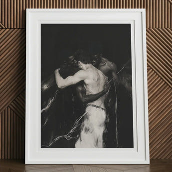 Middleman - Interracial Gay Erotica Art Print, 12x16’’ / 31x41cm / White Frame / 2’’ Matboard, Framed Black White Artwork Two Men