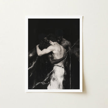 Middleman - Interracial Gay Erotica Art Print / Canvas Black-and-white Framed Two Muscular Figures Embrace, Three Bodies Chained, Prints