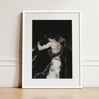 Middleman - Interracial Gay Erotica Art Print / Canvas Black-and-white Framed Muscular Figure Dynamic Pose, Three Bodies Chained, Prints