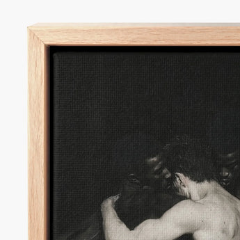 Minimalist Wooden-framed Canvas Print Dramatic Black-and-white Depiction Muscular Interracial Gay Erotica, Three Bodies Chained, Art