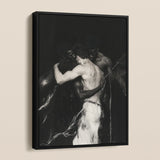 Middleman - Interracial Gay Lovers Framed Canvas, Framed Black White Painting Two Figures