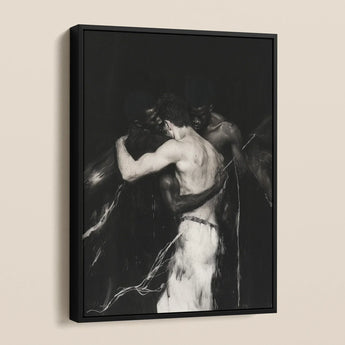 Middleman - Interracial Gay Lovers Framed Canvas, Framed Black White Painting Two Figures