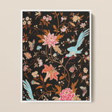 Midnight Call - 19th c Flora & Fauna Fabric Art Print / Canvas, 12x16’’ / 31x41cm / White Frame, Posters Prints Visual Artwork, Toby Leon