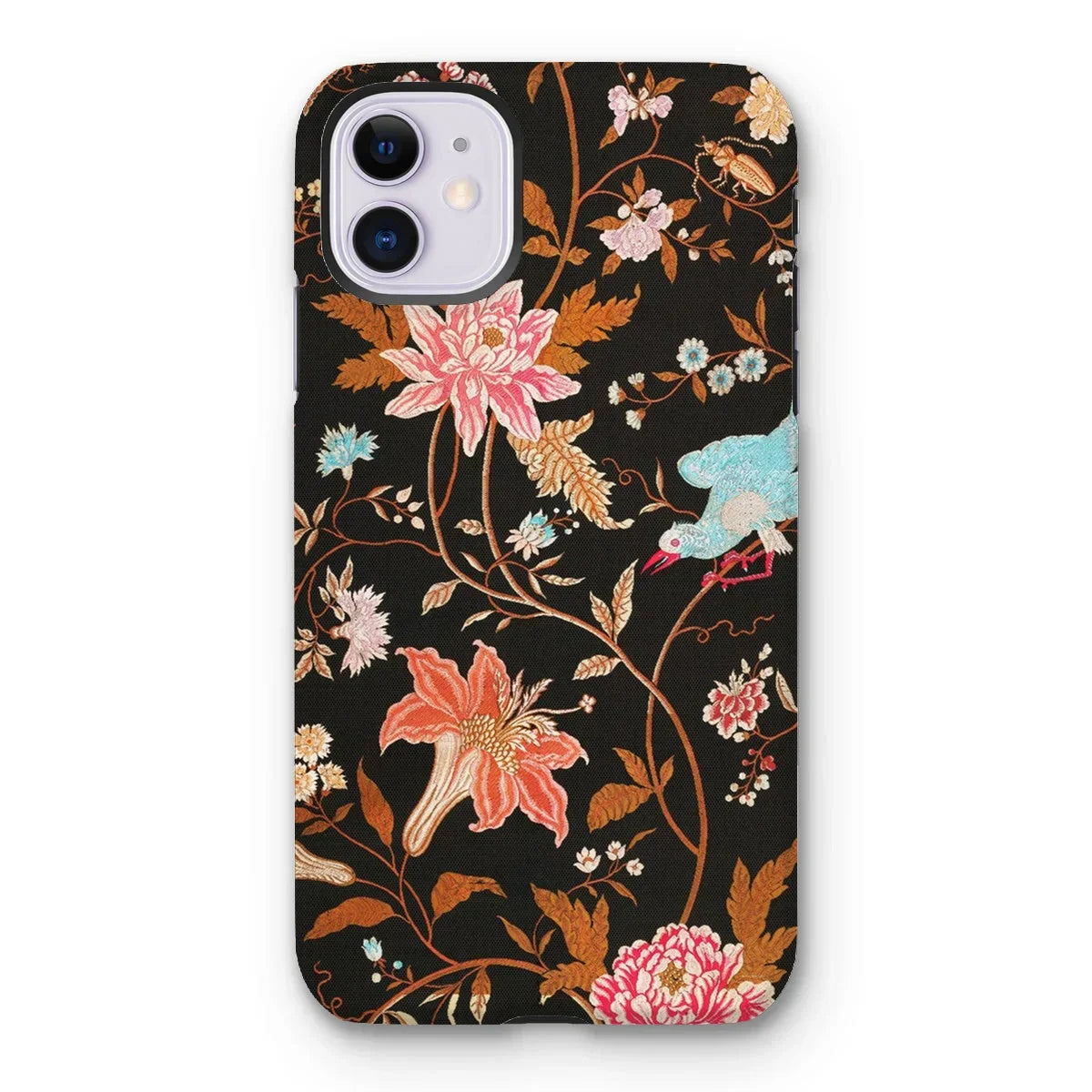 Midnight Call - Flora & Fauna Fabric Iphone Case, 11 / Matte, Floral-patterned Iphone Case Dark Background Colorful Flower Designs