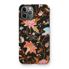 Midnight Call - Flora & Fauna Fabric Iphone Case, 11 Pro / Matte, Floral-patterned Iphone Case Dark Background Colorful Botanical Design