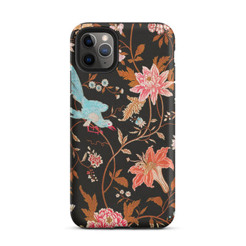 Midnight Call - Flora & Fauna Fabric Iphone Case, 11 Pro Max / Matte, Iphone 12 Pro Max Case Floral Bird Design