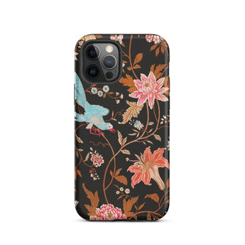 Midnight Call - Flora & Fauna Fabric Iphone Case, 12 Pro / Matte, Iphone Pro Max Case Floral Design Bird