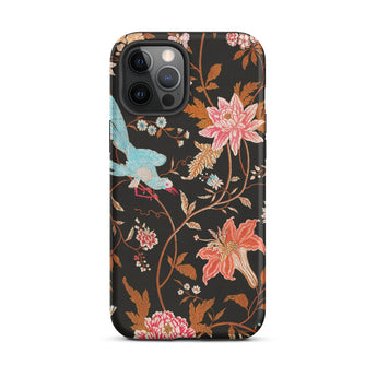 Midnight Call - Flora & Fauna Fabric Iphone Case, 12 Pro Max / Matte, Black Floral Phone Case Bird Design Matte Finish