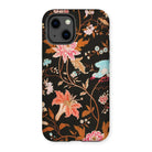 Midnight Call - Flora & Fauna Fabric Iphone Case, 13 / Matte, Floral-patterned Phone Case Dark Background Colorful Botanical Designs