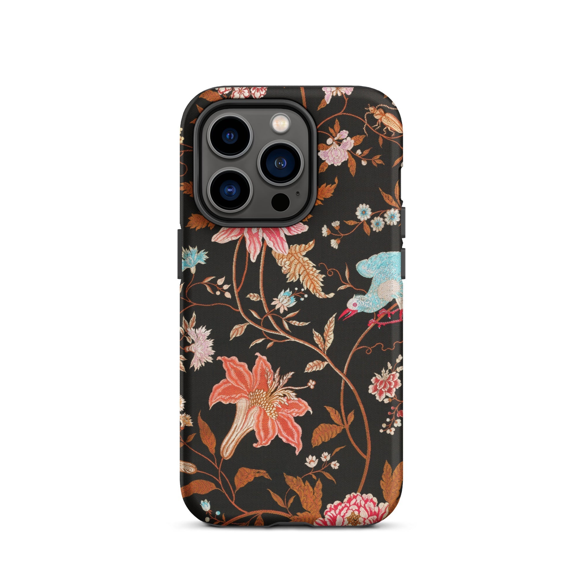 Midnight Call Flora & Fauna Fabric Iphone Case, 14 Pro / Matte, Floral Patterned Phone Case