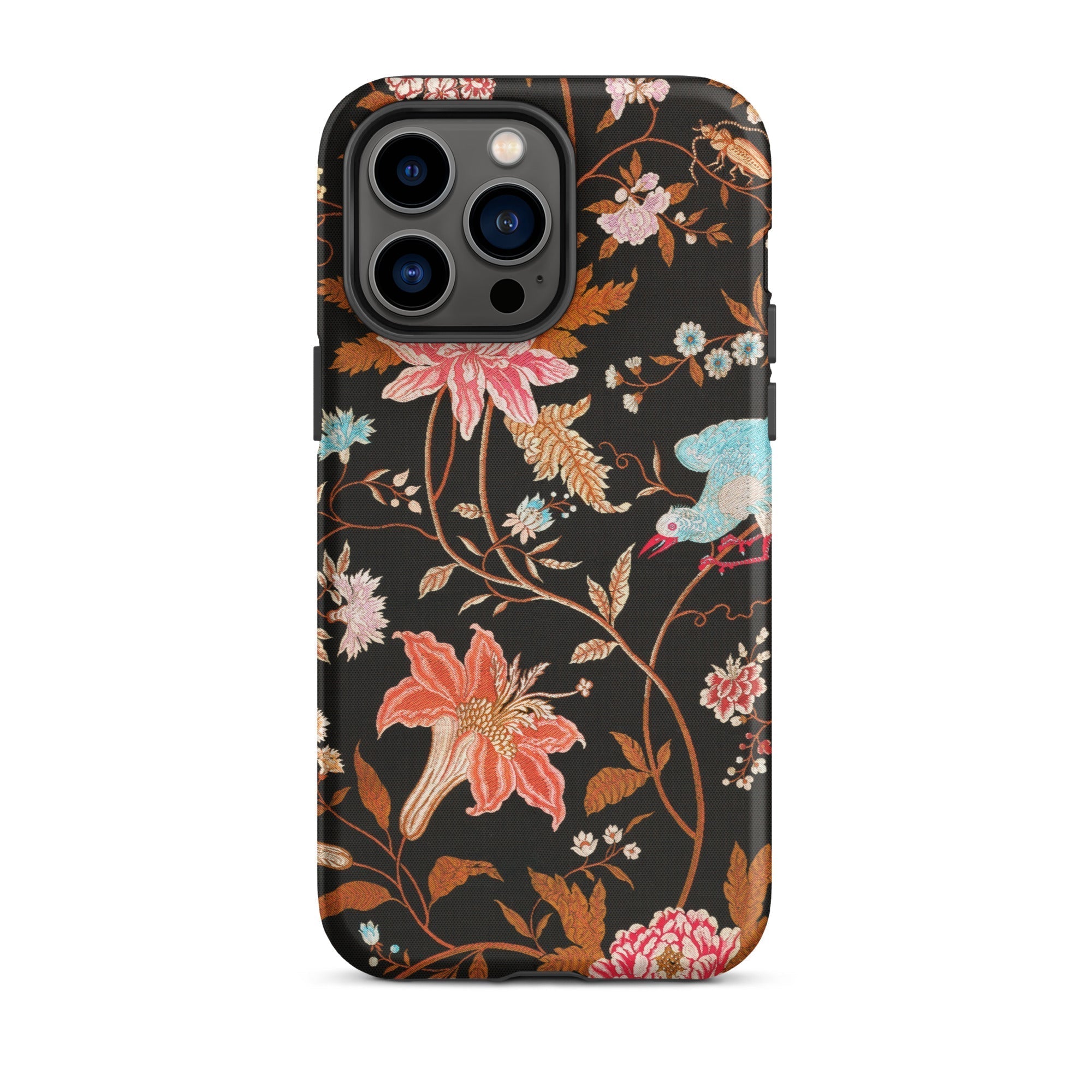 Midnight Call - Flora & Fauna Fabric Iphone Case, 14 Pro Max / Tough Phone, Floral Patterned Phone Case