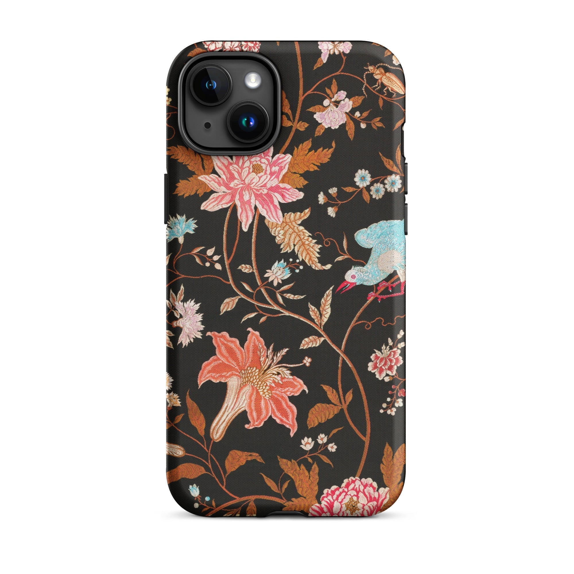 Midnight Call Flora & Fauna Fabric Iphone Case, 15 Plus / Matte, Floral Patterned Phone Case
