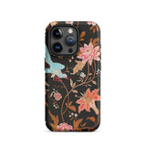 Midnight Call - Flora & Fauna Fabric Iphone Case, 15 Pro / Matte, Iphone 13 Pro Max Case Floral Bird Design