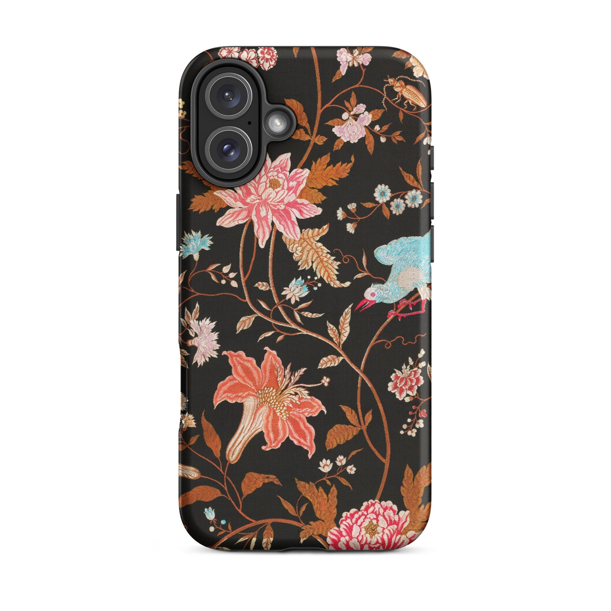 Midnight Call Flora & Fauna Fabric Iphone Case, 16 Plus / Matte, Floral Patterned Phone Case