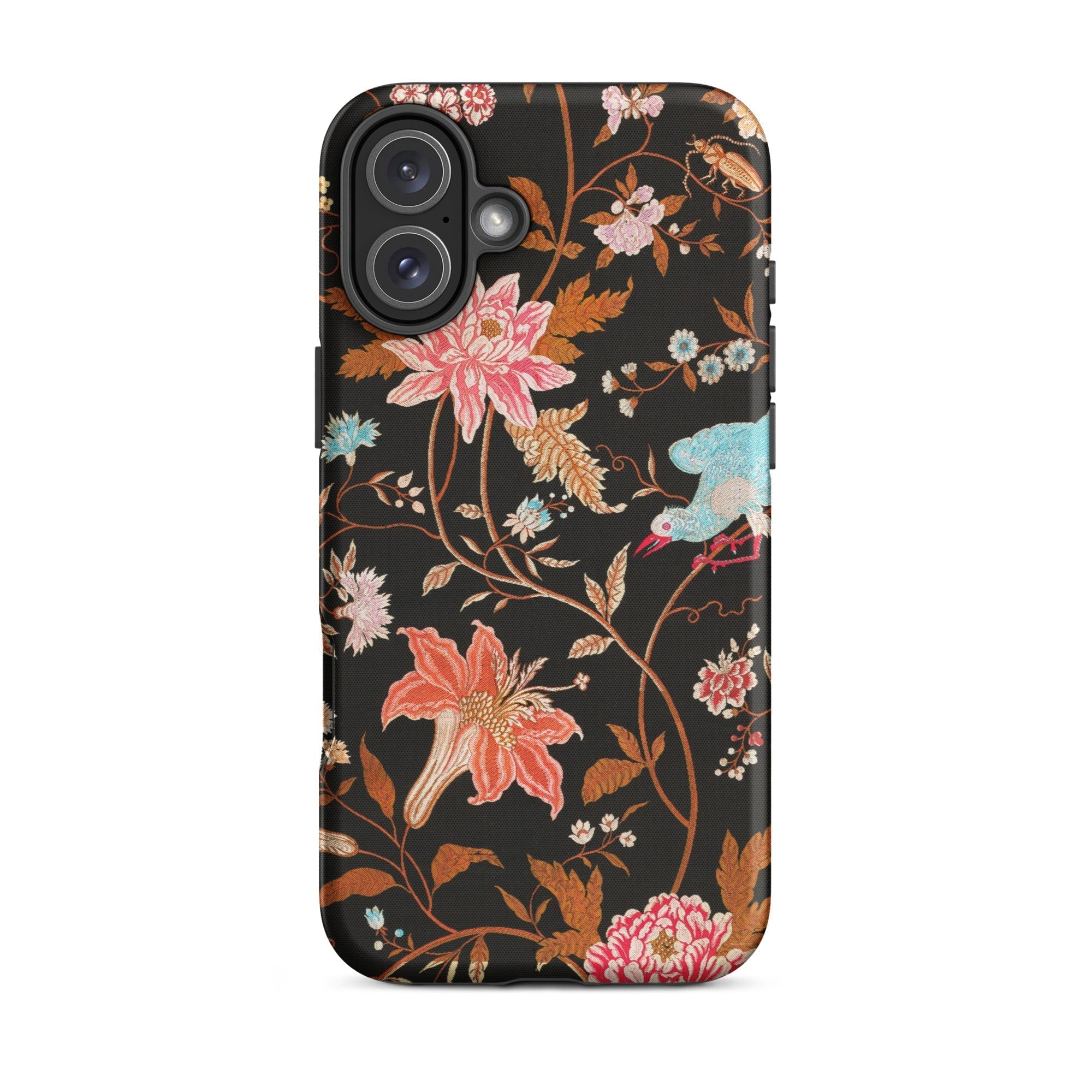 Midnight Call - Flora & Fauna Fabric Iphone Case, 16 Plus / Tough Phone, Floral Patterned Phone Case