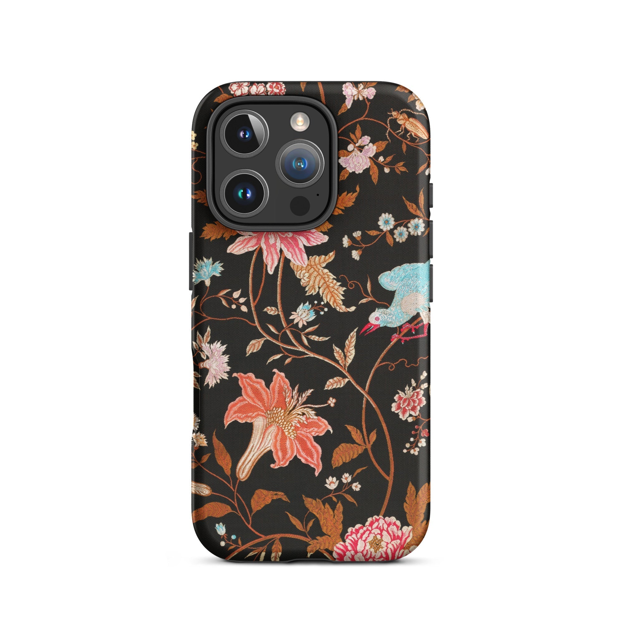 Midnight Call Flora & Fauna Fabric Iphone Case, 16 Pro / Matte, Floral Patterned Phone Case