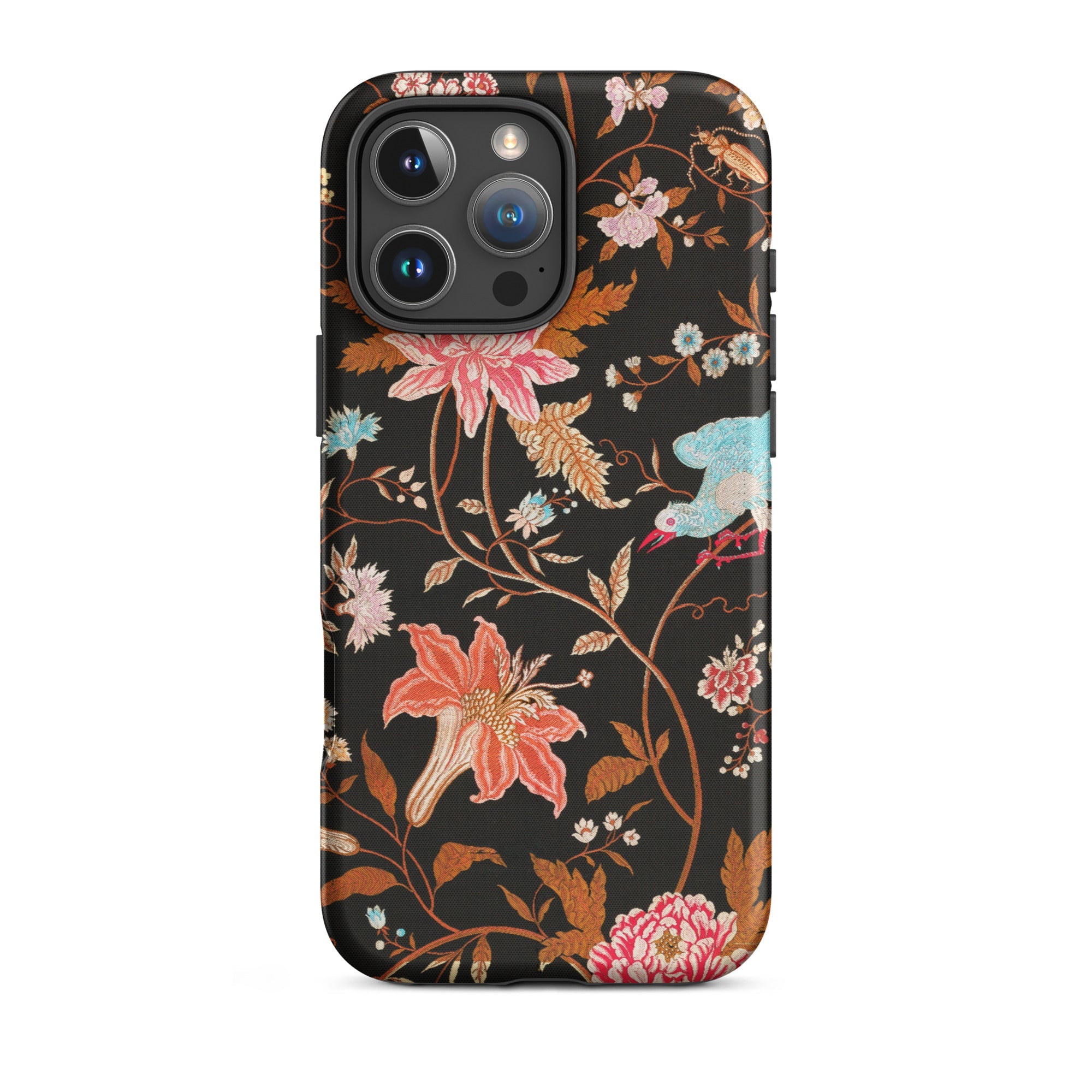 Midnight Call - Flora & Fauna Fabric Iphone Case, 16 Pro Max / Matte, Floral Patterned Phone Case