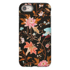 Midnight Call - Flora & Fauna Fabric Iphone Case, 8 / Matte, Floral-patterned Phone Case Colorful Flowers Birds Dark Background