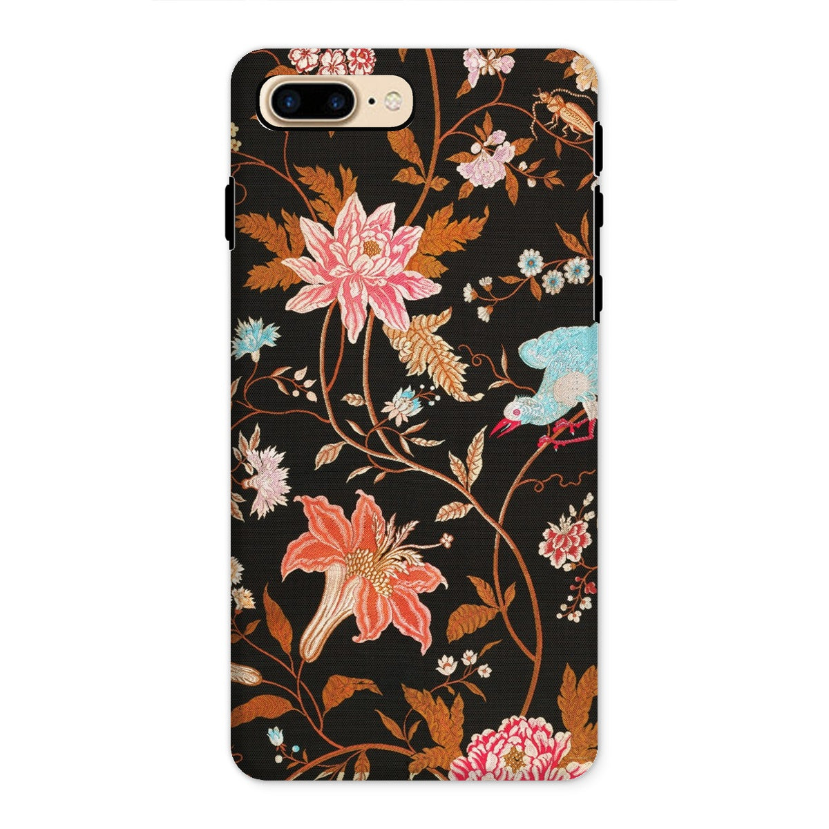 Midnight Call Flora & Fauna Fabric Iphone Case, 8 Plus / Matte, Floral Patterned Phone Case Dark Background Colorful Flowers Bird