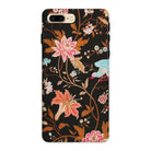 Midnight Call Flora & Fauna Fabric Iphone Case, 8 Plus / Matte, Floral Patterned Phone Case Dark Background Colorful Flowers Bird