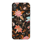 Midnight Call Flora & Fauna Fabric Iphone Case, x / Matte, Floral Patterned Phone Case Dark Background Colorful Botanical Designs