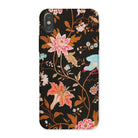 Midnight Call - Flora & Fauna Fabric Iphone Case, x / Matte, Floral-patterned Phone Case Dark Background Colorful Botanical Designs