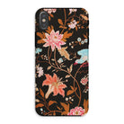 Midnight Call Flora & Fauna Fabric Iphone Case, Xs / Matte, Floral Patterned Phone Case Colorful Flowers Leaves Dark Background