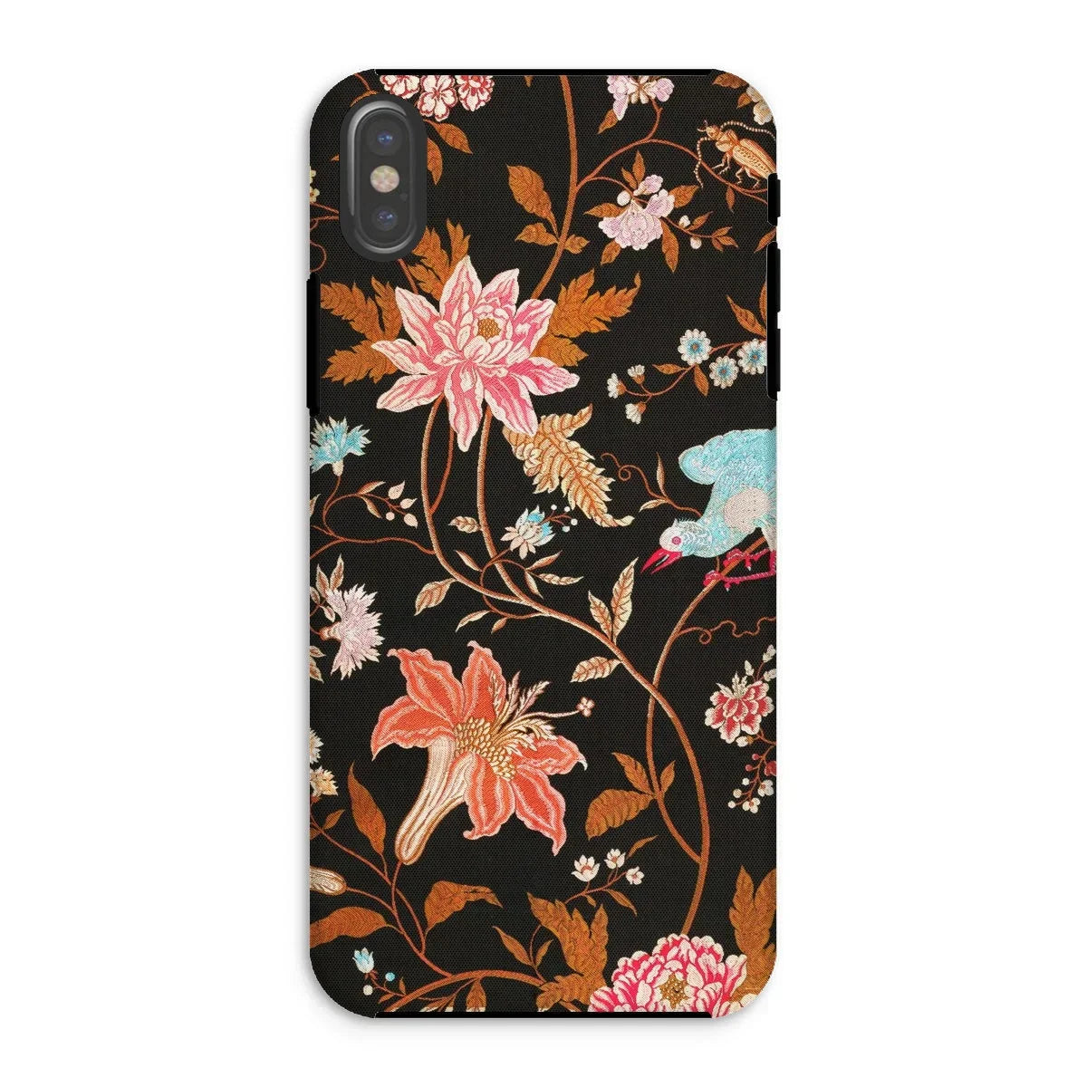 Midnight Call - Flora & Fauna Fabric Iphone Case, Xs / Matte, Floral-patterned Phone Case Colorful Flowers Leaves Dark Background