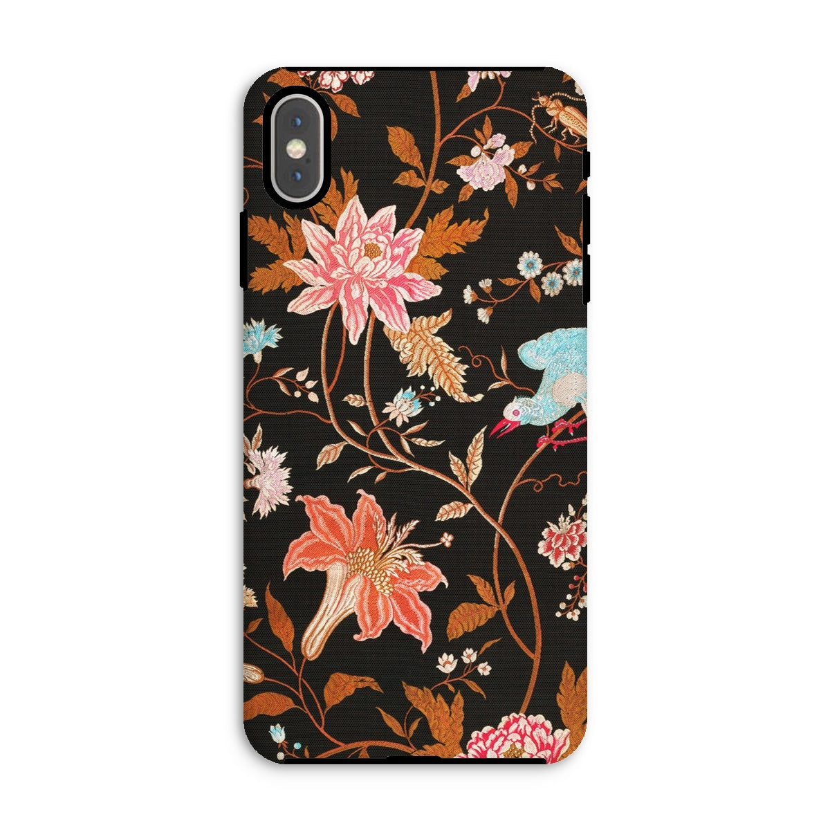 Midnight Call Flora & Fauna Fabric Iphone Case, Xs Max / Matte, Floral Patterned Phone Case Colorful Flowers Leaves Dark Background