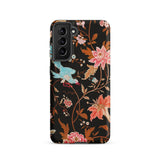 Midnight Call - Flora & Fauna Fabric Phone Case Samsung Galaxy S21 / Matte Black Phone Case Adorned Vibrant Floral Bird Pattern Nocturnal