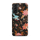Midnight Call - Flora & Fauna Fabric Phone Case Samsung Galaxy S21 Plus / Matte Black Phone Case Adorned Vibrant Floral Bird Pattern