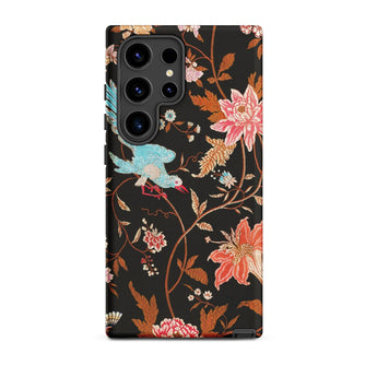 Midnight Call - Flora & Fauna Fabric Phone Case Samsung Galaxy S24 Ultra / Matte Black Phone Case Adorned Vibrant Floral Bird Pattern
