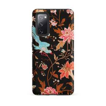 Midnight Call - Flora & Fauna Fabric Samsung Case, Galaxy S20 Fe / Matte, Samsung Galaxy A51 Phone Case Floral Bird Design