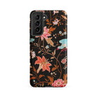 Midnight Call Flora & Fauna Fabric Samsung Case, Galaxy S21 Fe / Matte, Black Smartphone Case Floral Bird Pattern