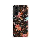 Midnight Call Flora & Fauna Fabric Samsung Case, Galaxy S21 / Matte, Black Smartphone Case Colorful Floral Bird Pattern
