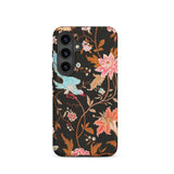 Midnight Call - Flora & Fauna Fabric Samsung Case, Galaxy S24 / Matte, Black Floral Phone Case Birds Flowers Design Made