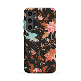Midnight Call - Flora & Fauna Fabric Samsung Case, Galaxy S24 Plus / Matte, Samsung Galaxy S21 Phone Case Floral Design Bird
