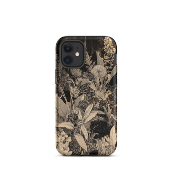 Midnight Garden - Black & White Floral Art Iphone Case, 12 Mini / Matte, Floral Patterned Phone Case