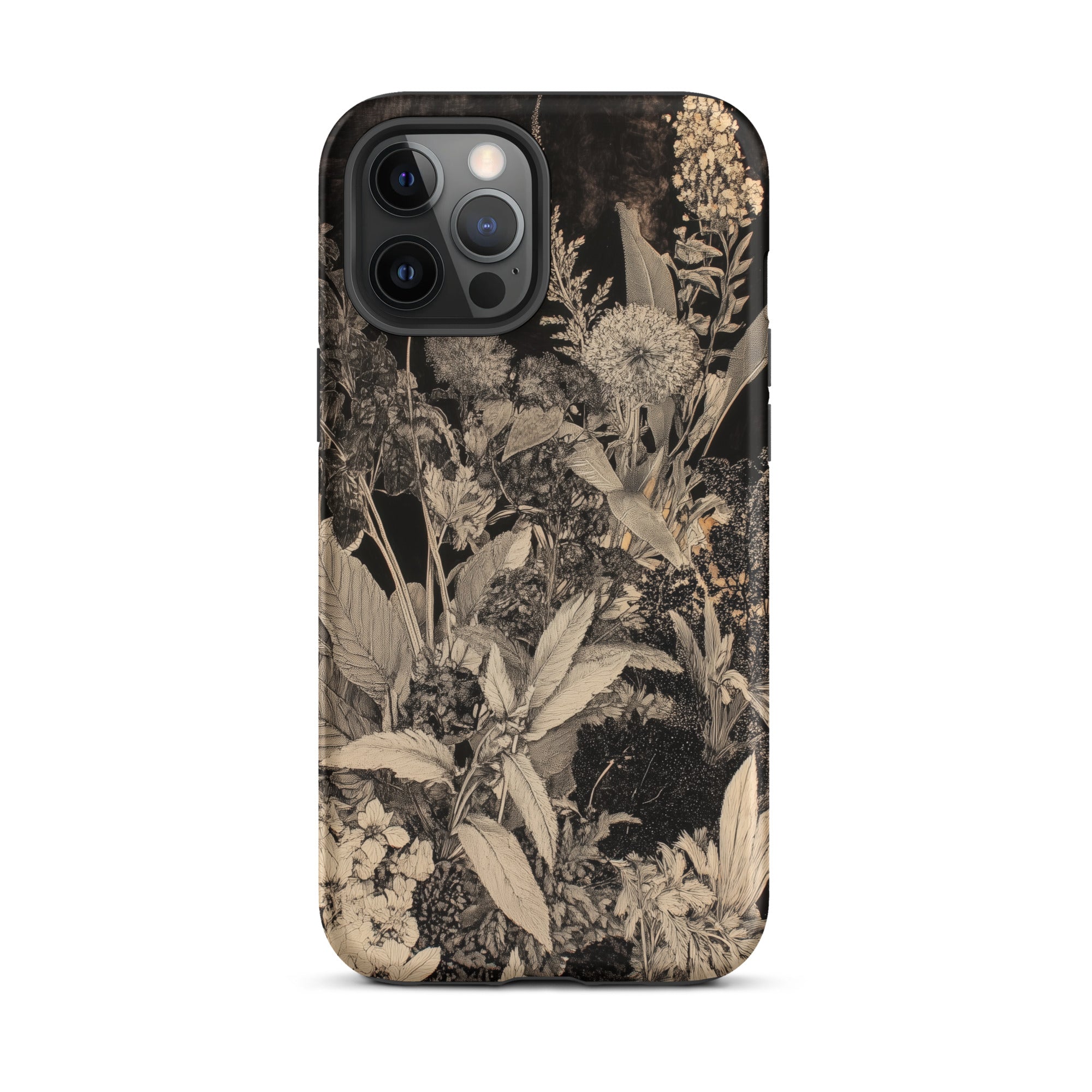 Midnight Garden Black & White Floral Art Iphone Case, 12 Pro Max / Matte, Floral Patterned Phone Case