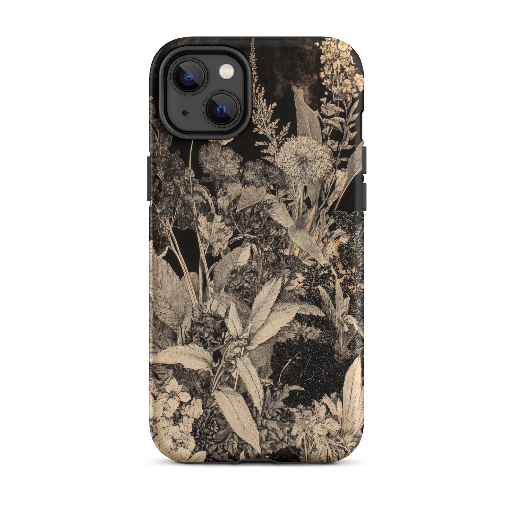Midnight Garden Black & White Floral Art Iphone Case, 14 Plus / Matte, Floral Patterned Phone Case