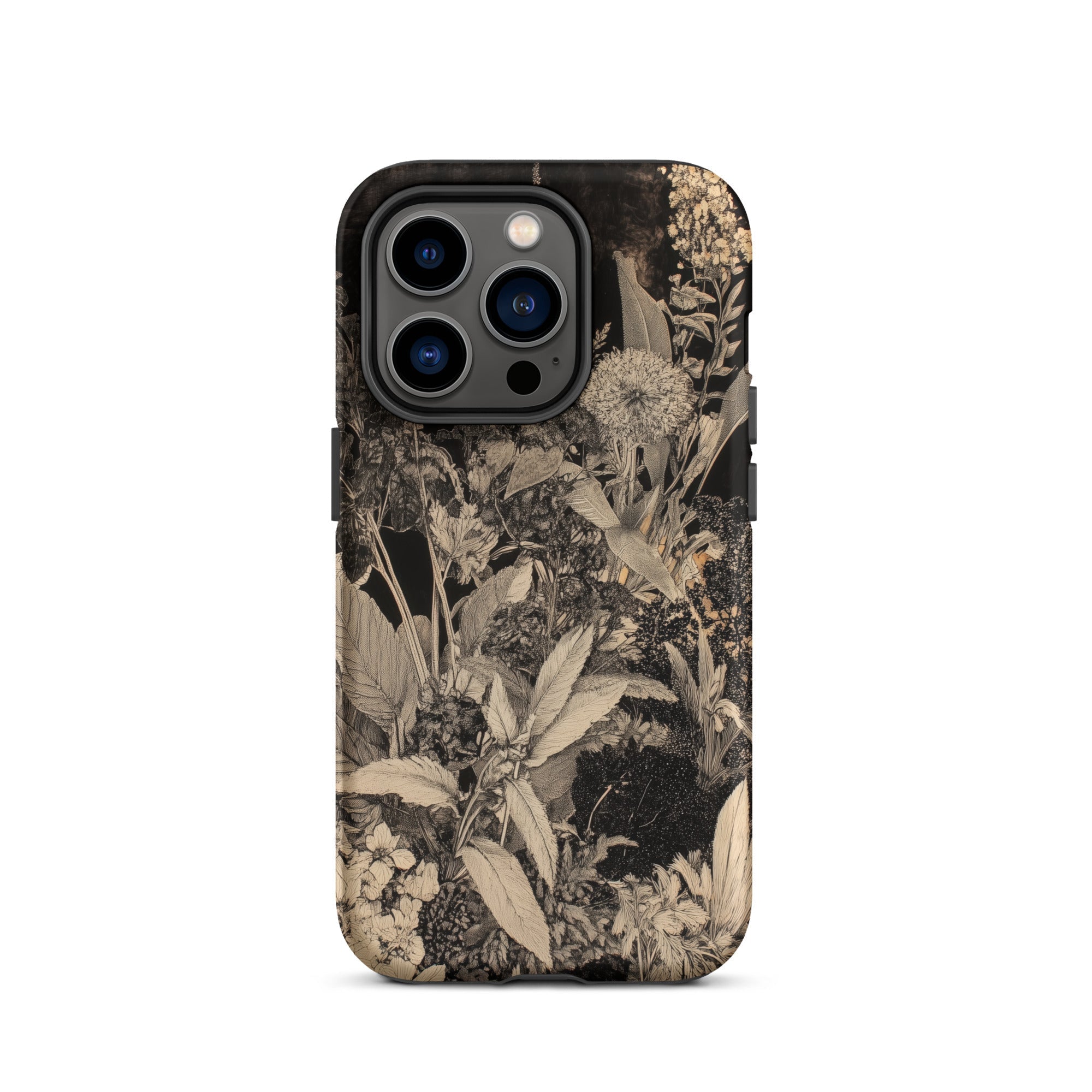 Midnight Garden Black & White Floral Art Iphone Case, 14 Pro / Matte, Floral Patterned Phone Case