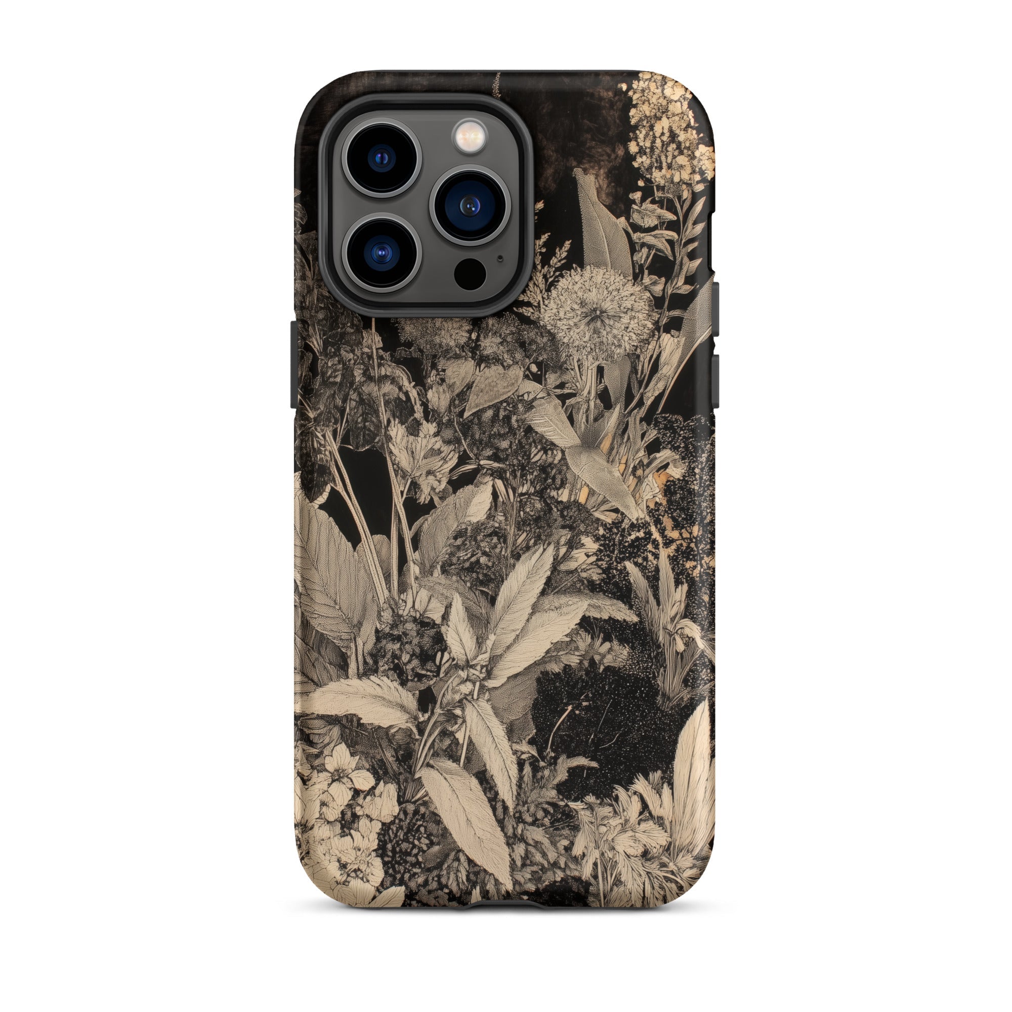 Midnight Garden - Black & White Floral Art Iphone Case, 14 Pro Max / Matte, Floral Patterned Phone Case