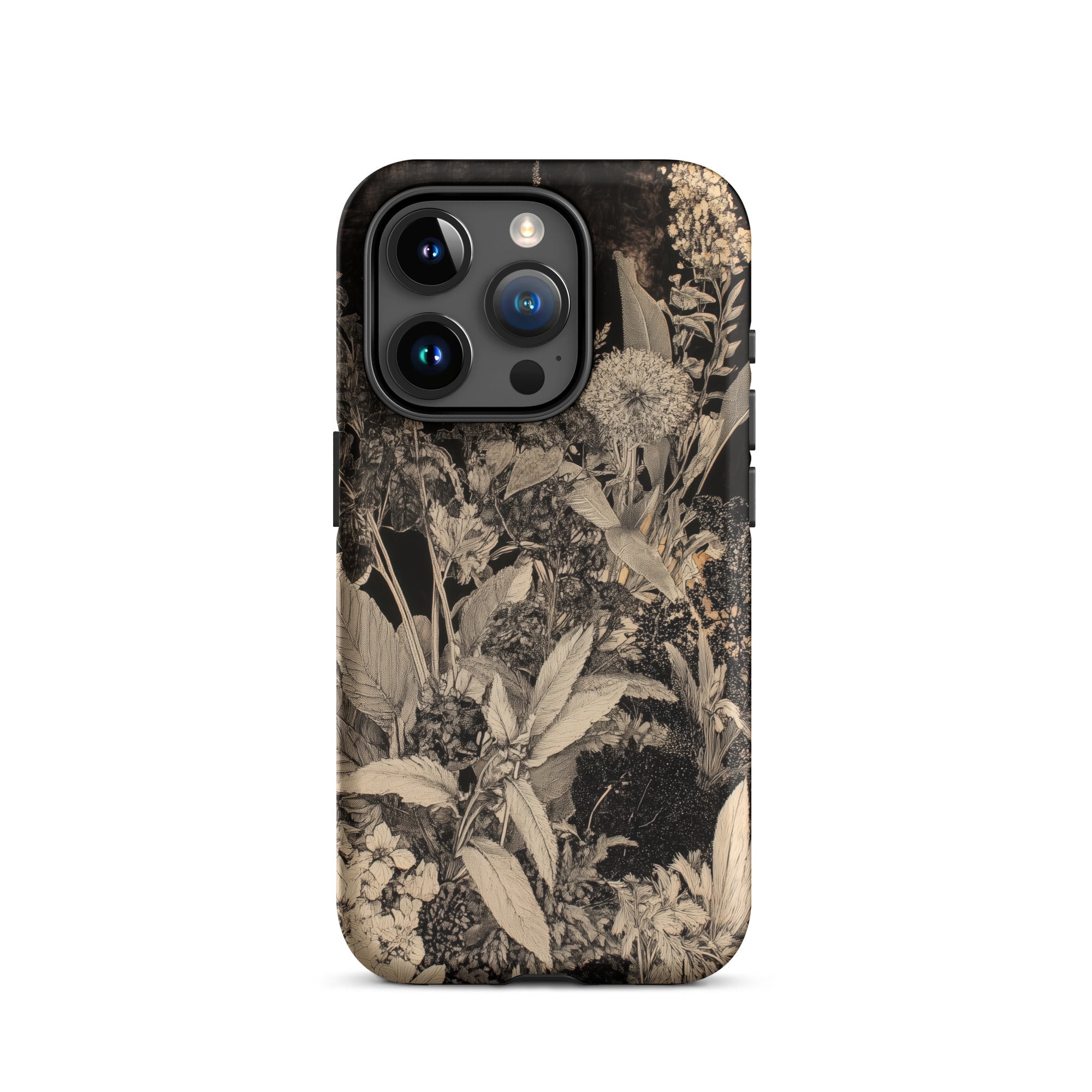 Midnight Garden Black & White Floral Art Iphone Case, 15 Pro / Matte, Floral Patterned Phone Case