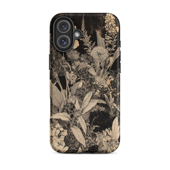 Midnight Garden - Black & White Floral Art Iphone Case, 16 Plus / Matte, Floral-patterned Phone Case