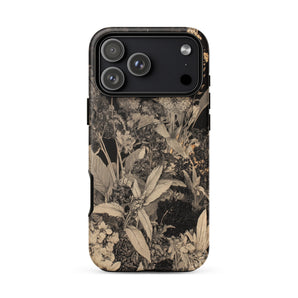 Midnight Garden - Black & White Floral Art Iphone Case 17 Pro Max / Matte Black Floral Iphone 13 Case Matte Finish Textured Midnight