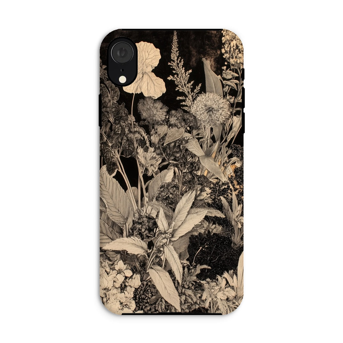 Midnight Garden Black & White Floral Art Iphone Case, Xr / Matte, Floral Patterned Phone Case