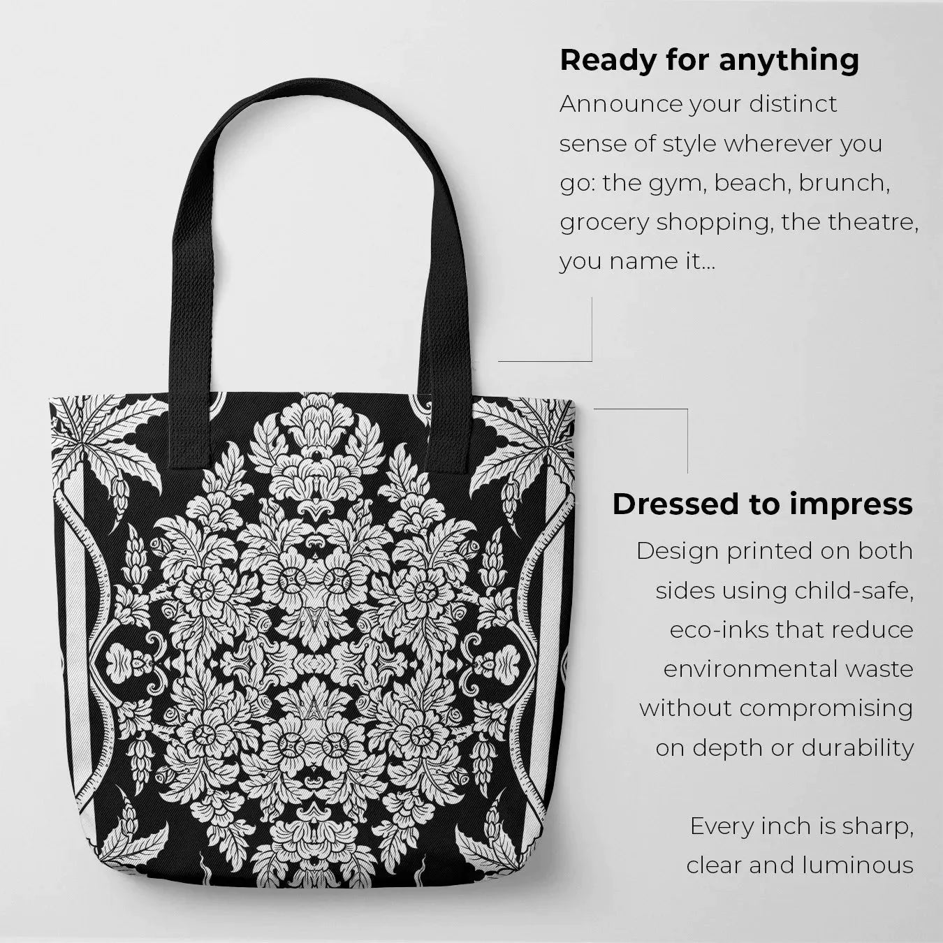 Midnight Oasis Tote Bag - black And White - Heavy Duty Reusable Grocery Bag - Shopping Totes - Aesthetic Art