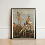 Midsummer Morning - Henry Scott Tuke Art Print / Canvas Black-framed Classical Painting Young Men Seaside, Arrests, Five, Clustered,