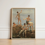 Midsummer Morning - Henry Scott Tuke Art Print / Canvas Framed Reproduction Classical Painting Young Men Rocky Shores, Arrests, Five,