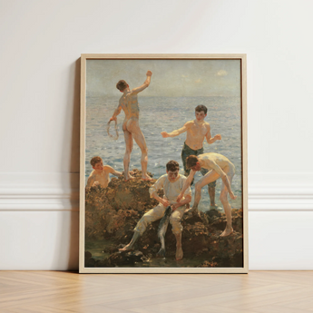 Midsummer Morning - Henry Scott Tuke Art Print / Canvas Framed Reproduction Classical Painting Young Men Rocky Shores, Arrests, Five,
